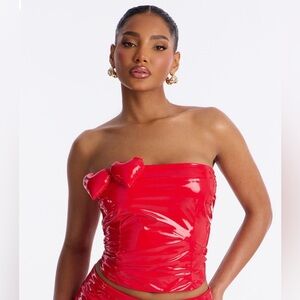 Fashion Nova Glossy Red Strapless Dress